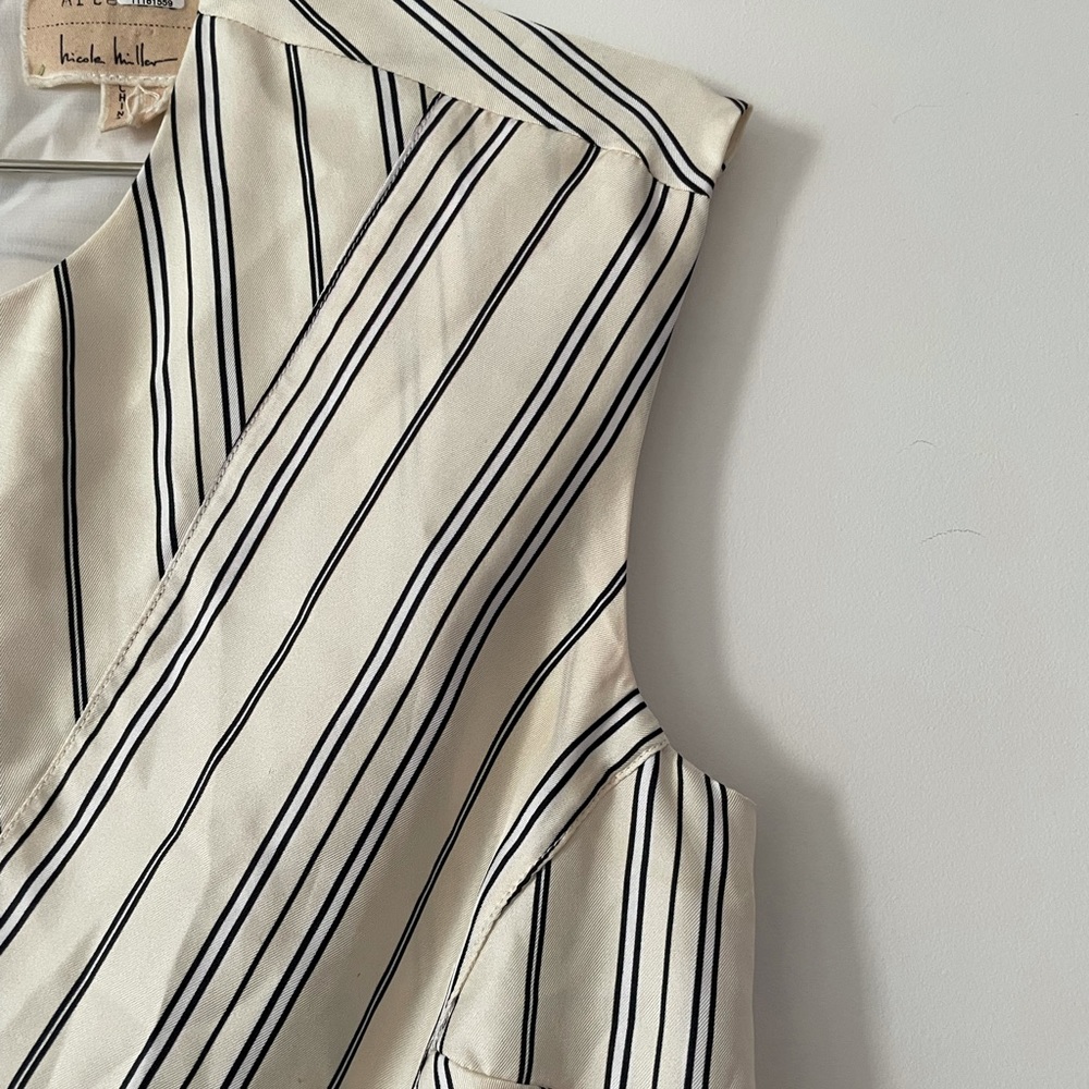 Artelier Nicole Miller Departure Stripe Cap Sleeve Silk Blouse, Sz 4 - Picture 4 of 10